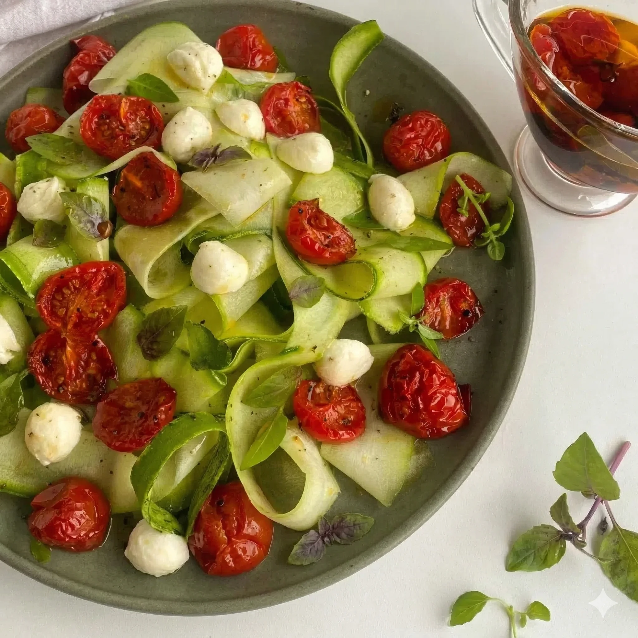 Sallad på hyvlad zucchini med smakrik dressing